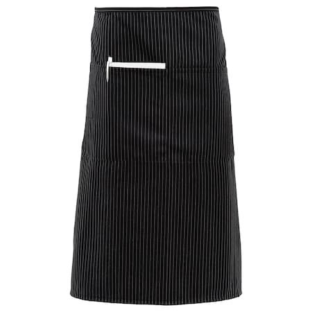 Bistro Waist Apron, Mid Length, Patch Pocket, F68, Black Pinstripe